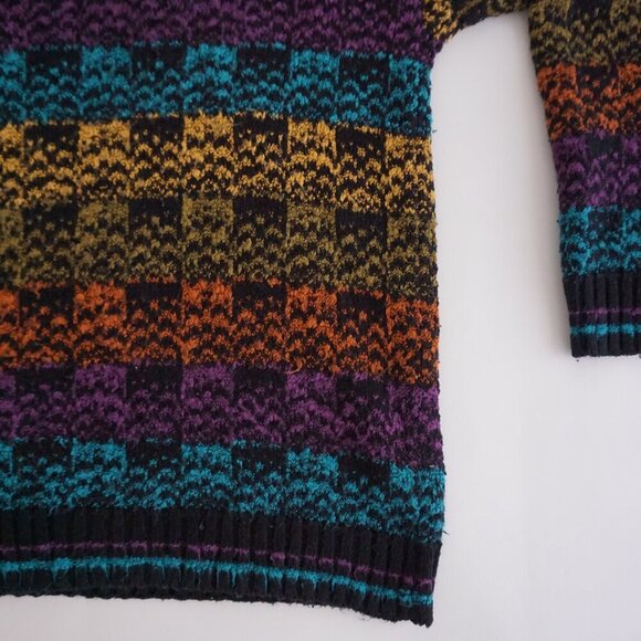 '80S Teal Purple Yellow 3D Eclectic Coogi Biggie Cosby Crewneck Knit Sweater L - Picture 6 of 9